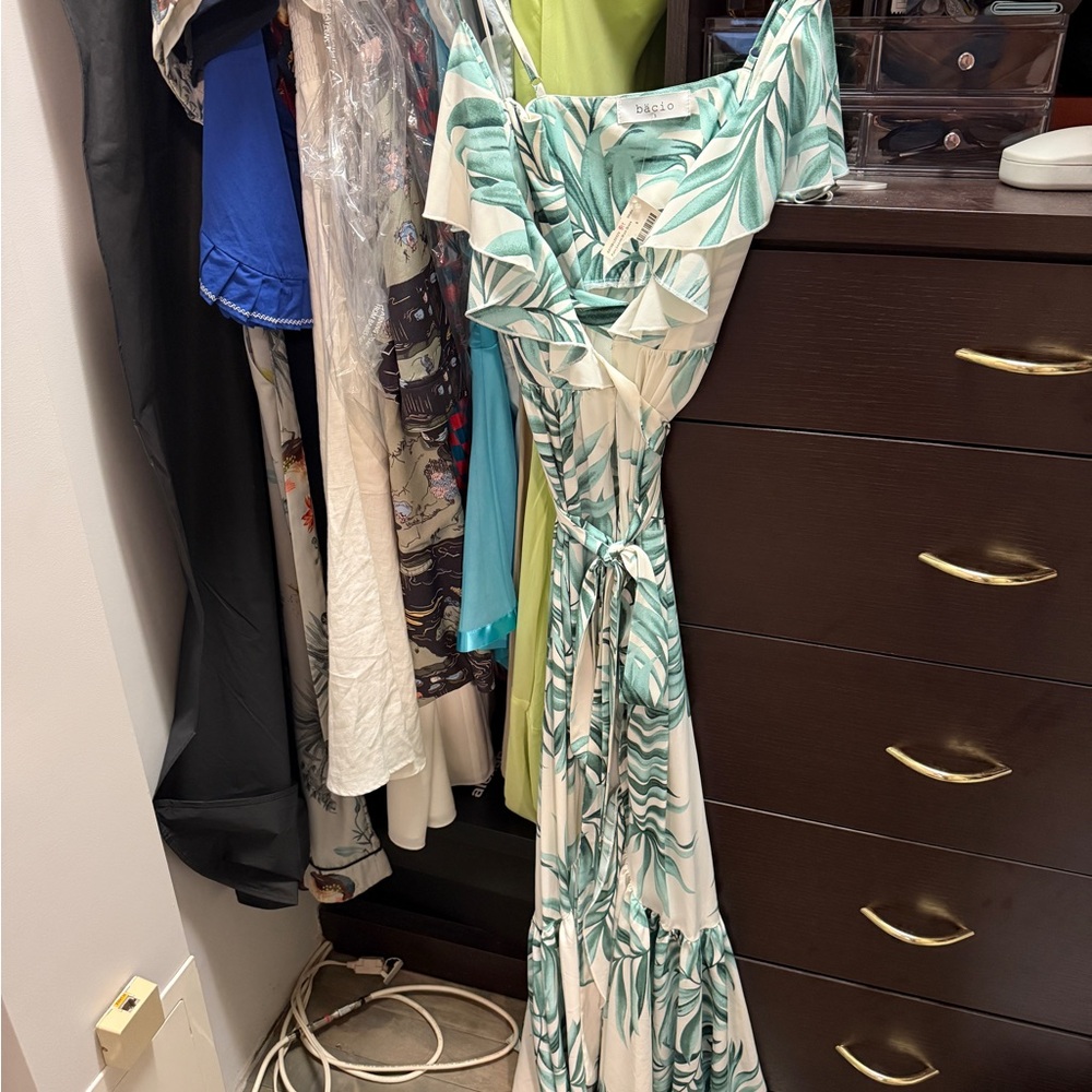 Green and Blue Spaghetti Strap Maxi Sundress